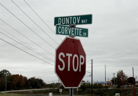 Duntov Way and Corvette Drive street sign